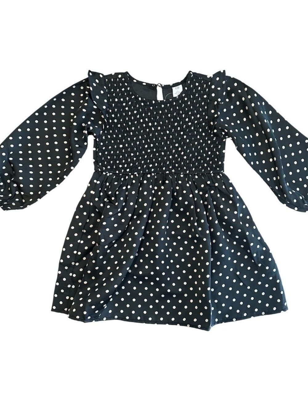 Gap Satin Smocked Top Fit & Flare Polka Dot Ruffle Shoulder Puff Sleeve Dress